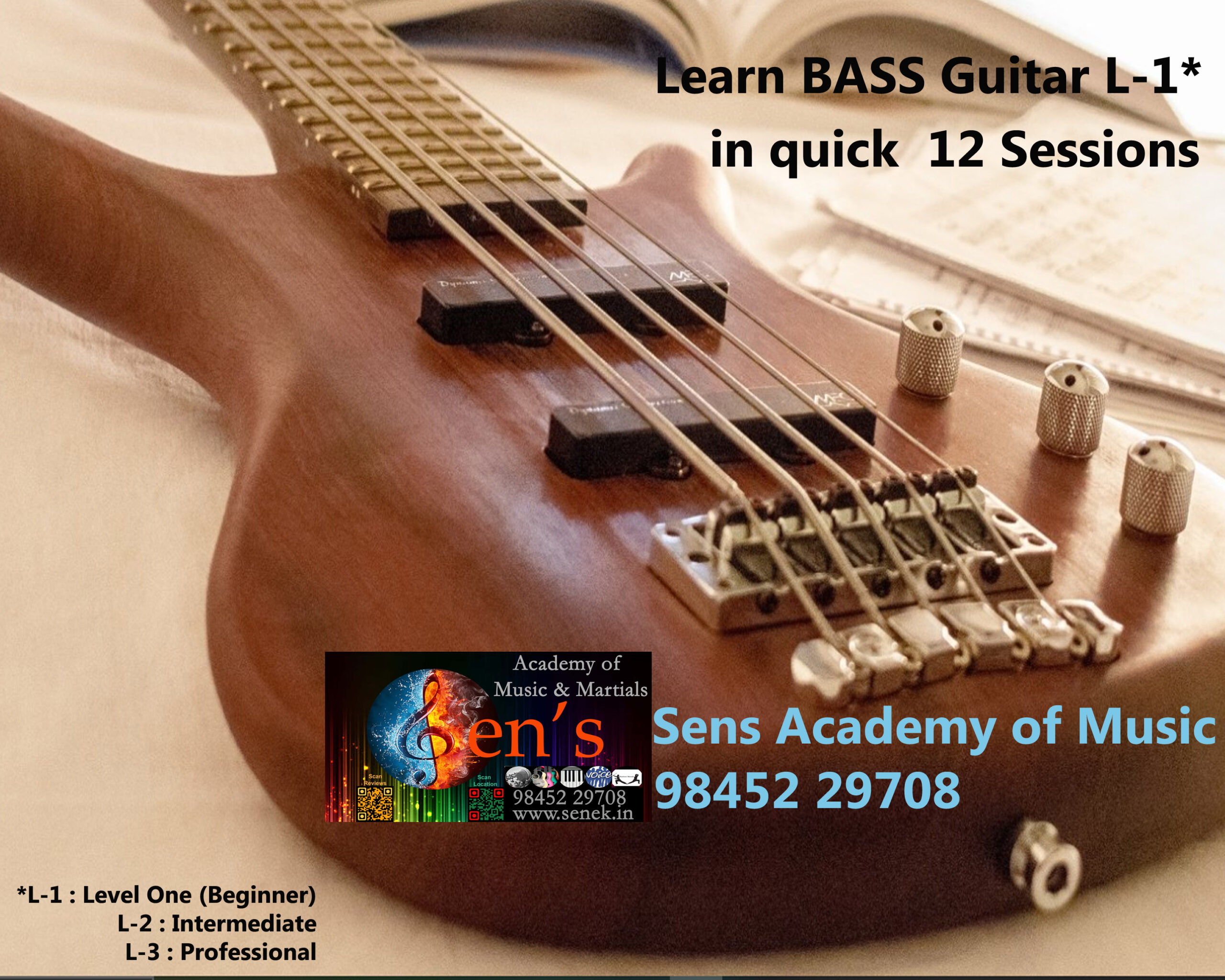 Learn Bass Guitar in Mangalore at Sens Academy of Music Gandhi Nagar , Kavoor